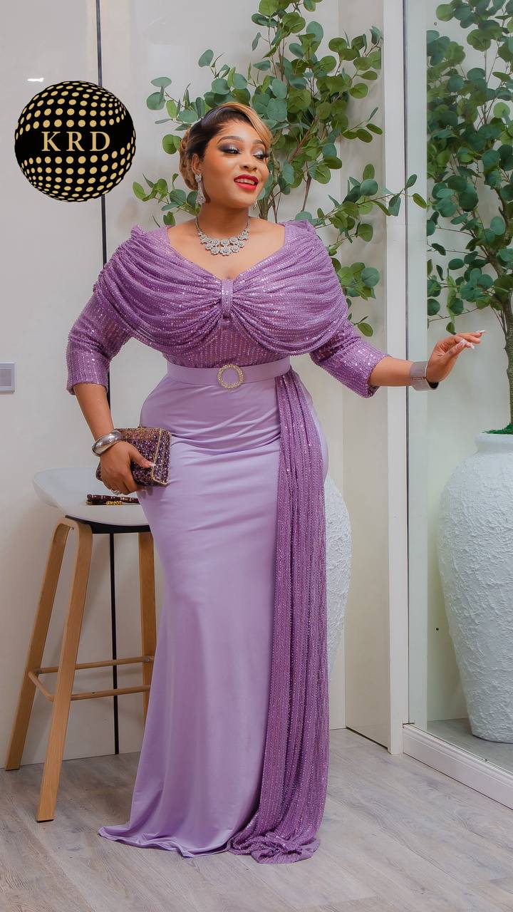 Elegant Sequined Draped Evening Gown – Lavender Luxe Edition