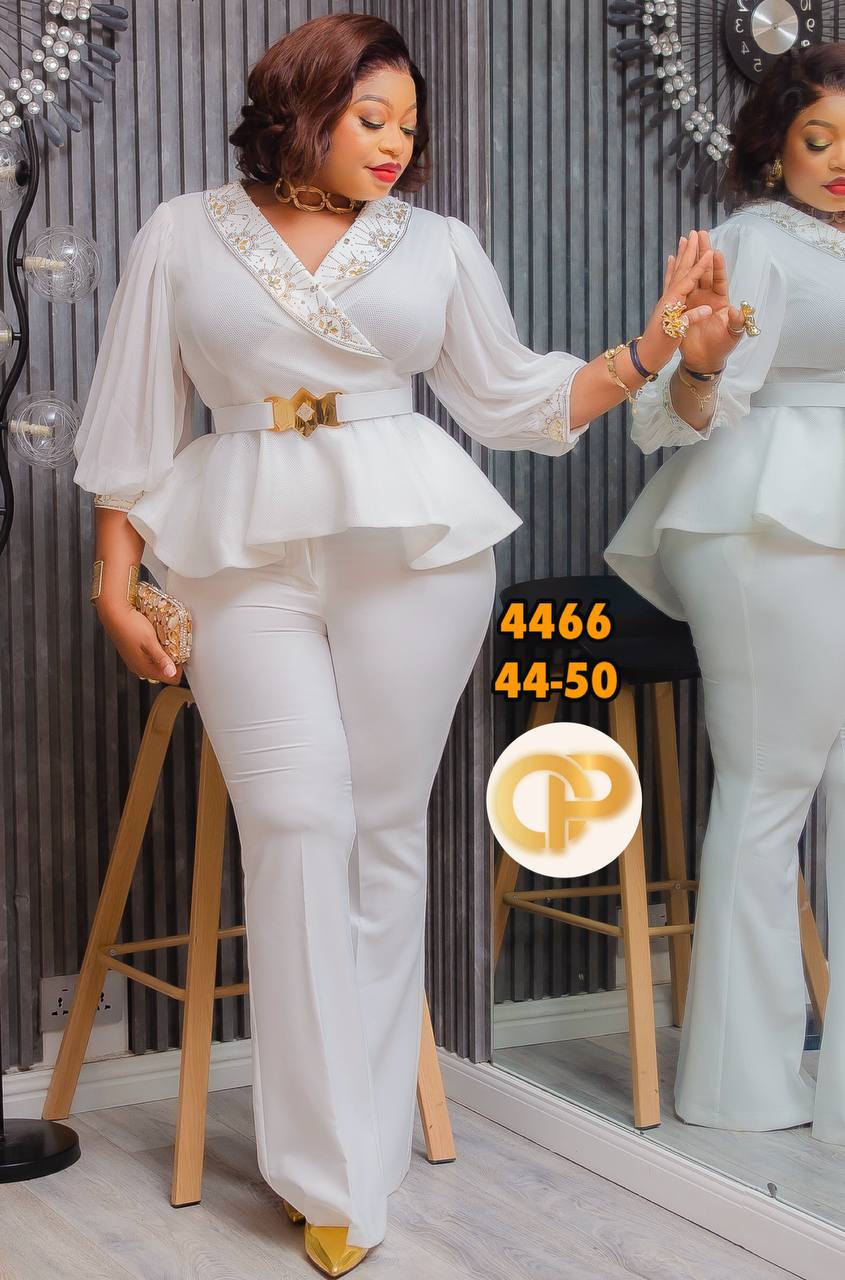 Luxury White Peplum Top and Pants | Classy Women’s Outfit