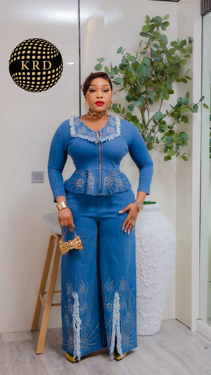 Luxury Embellished Denim Two-Piece Set