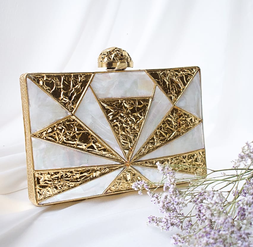 Handcrafted Gold and White Women's Clutch - Godshandfashion -