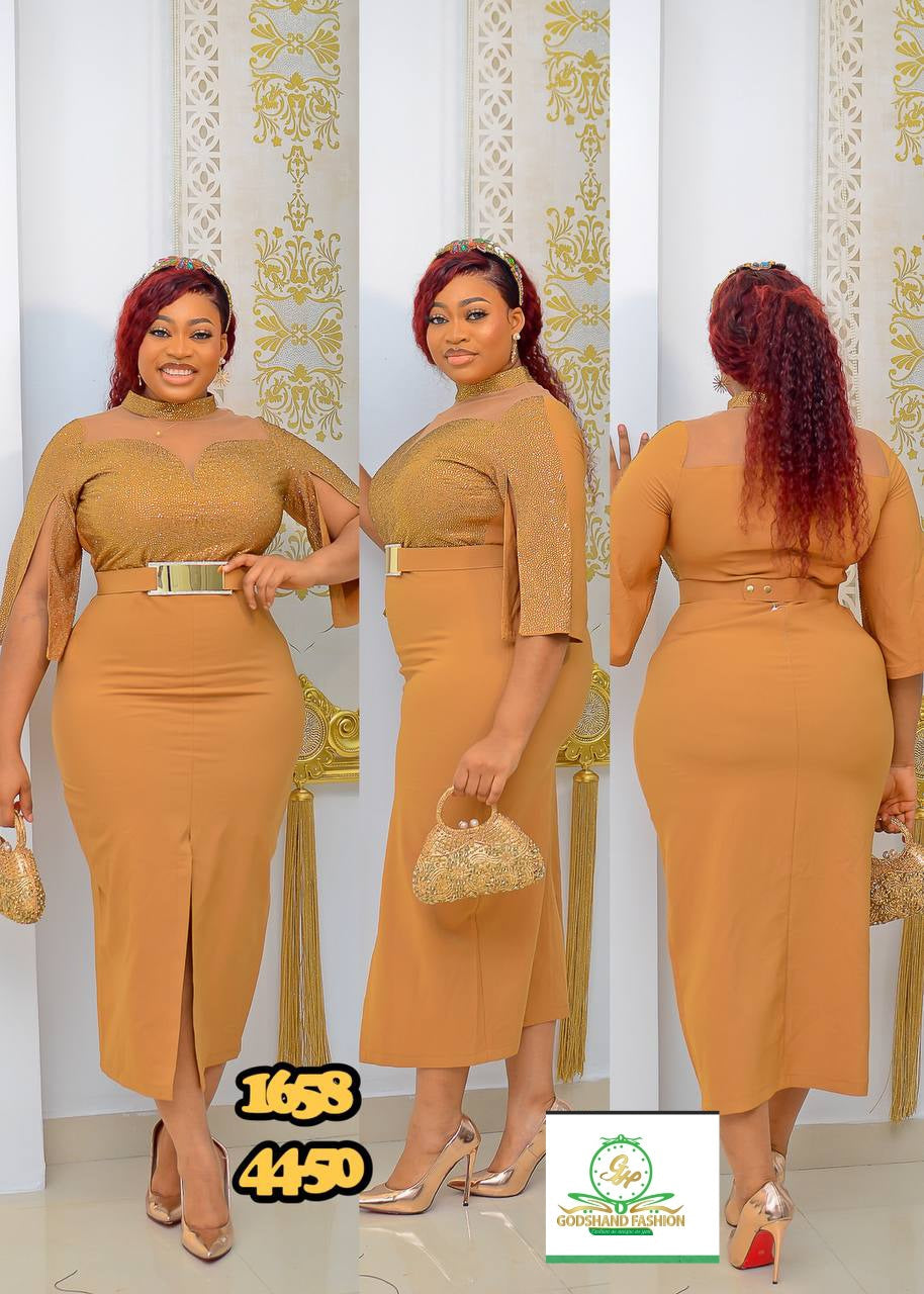 Beautiful Lola gold front slit dress - Godshandfashion -