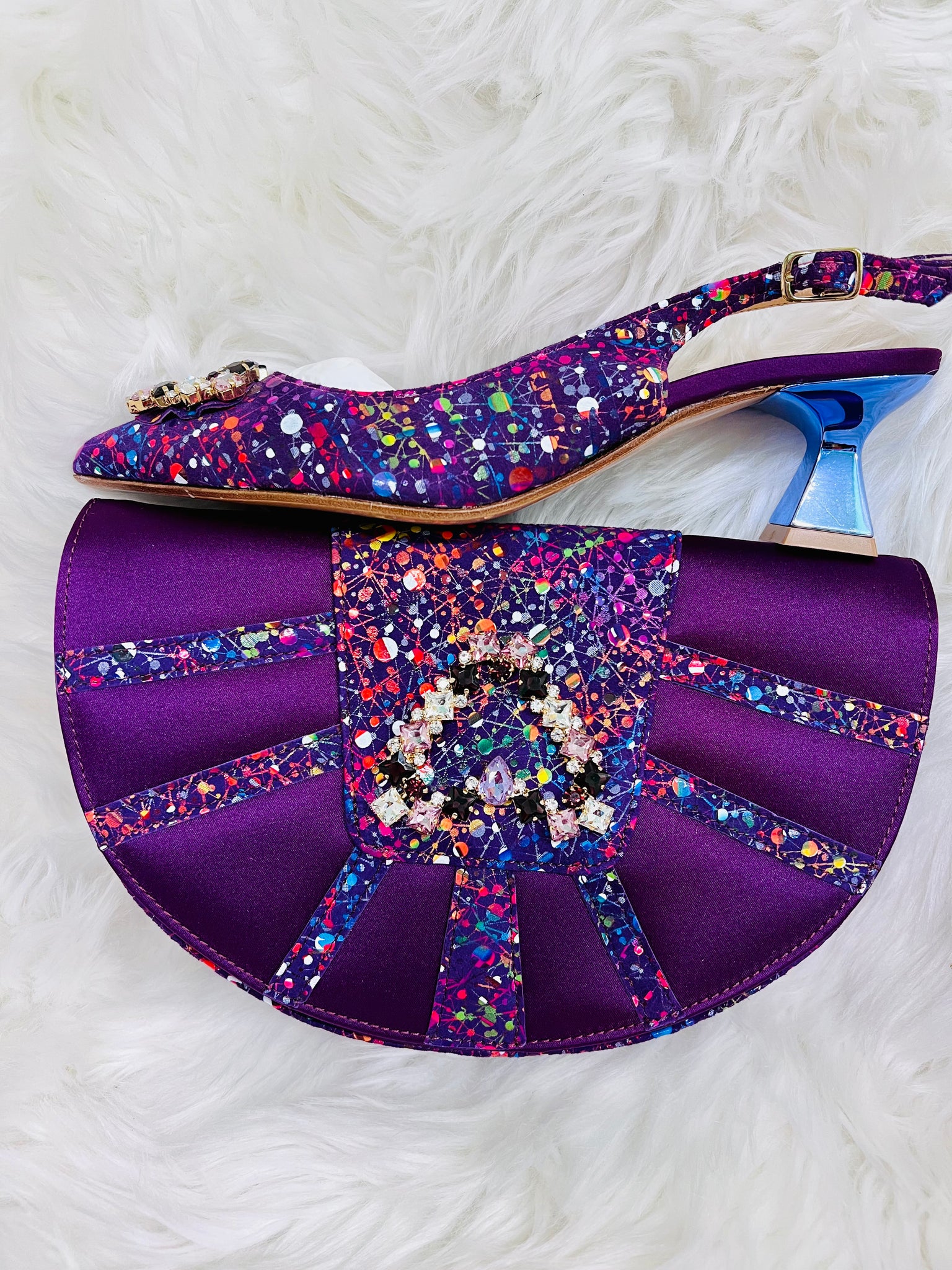 Low heel Italian violet shoe and bag - Godshandfashion - EUR 39/US9 / Purple
