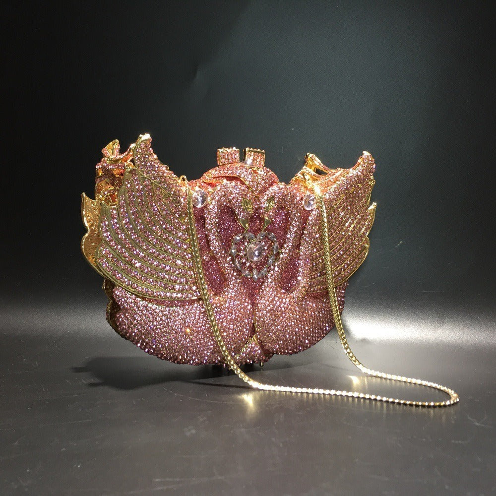 Swan Rhinestone Clutch Bag-ghfempire.com- Pink