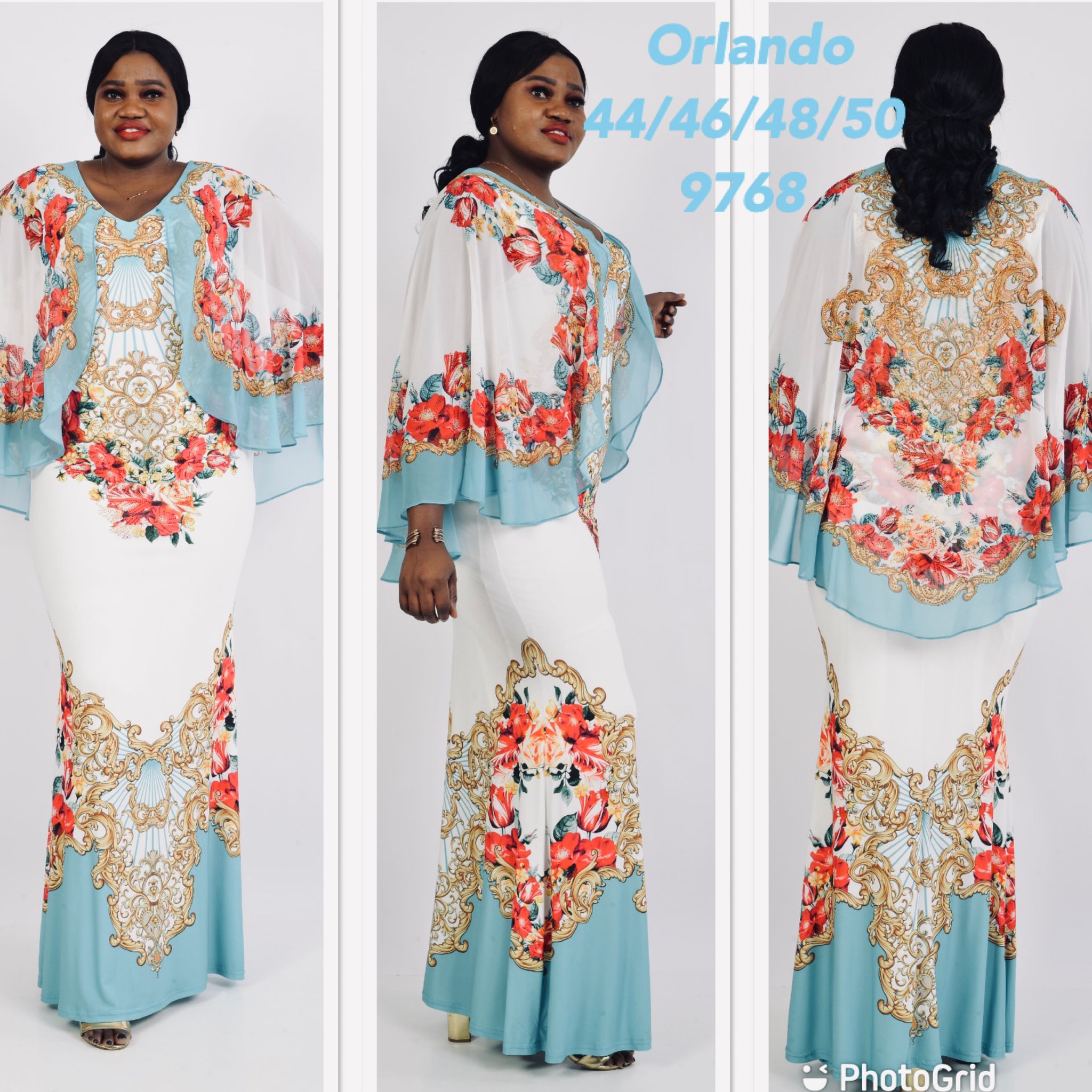 Lycra Flower Printed Women's Long Dress - Godshandfashion - 44-(large-size 10-12/Uk 14 / Blue / Lycra