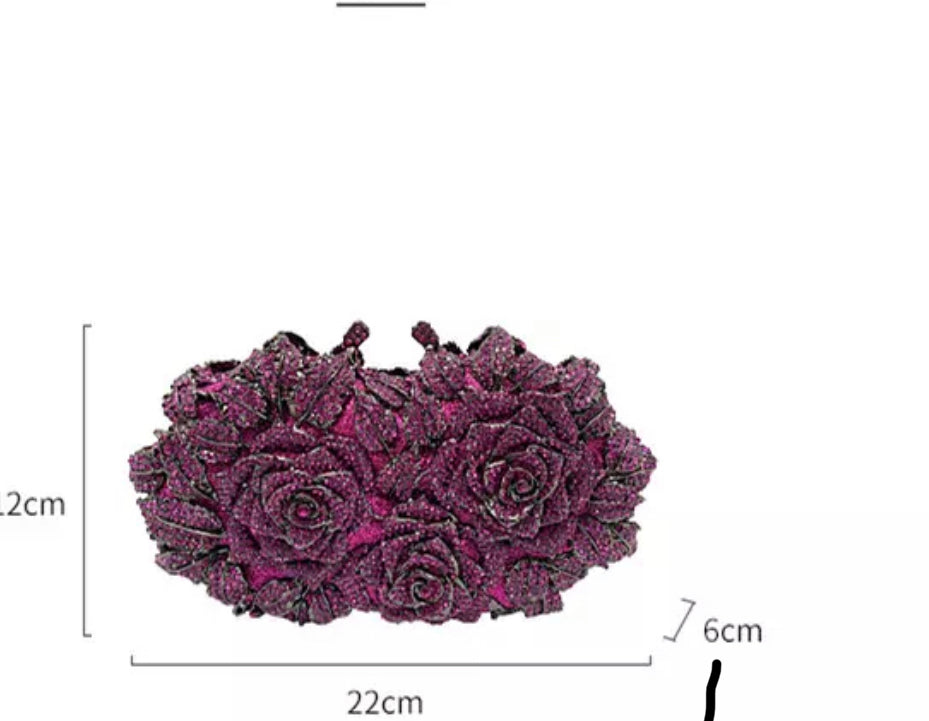 Rhinestone purple rose flower clutch bag - Godshandfashion - 