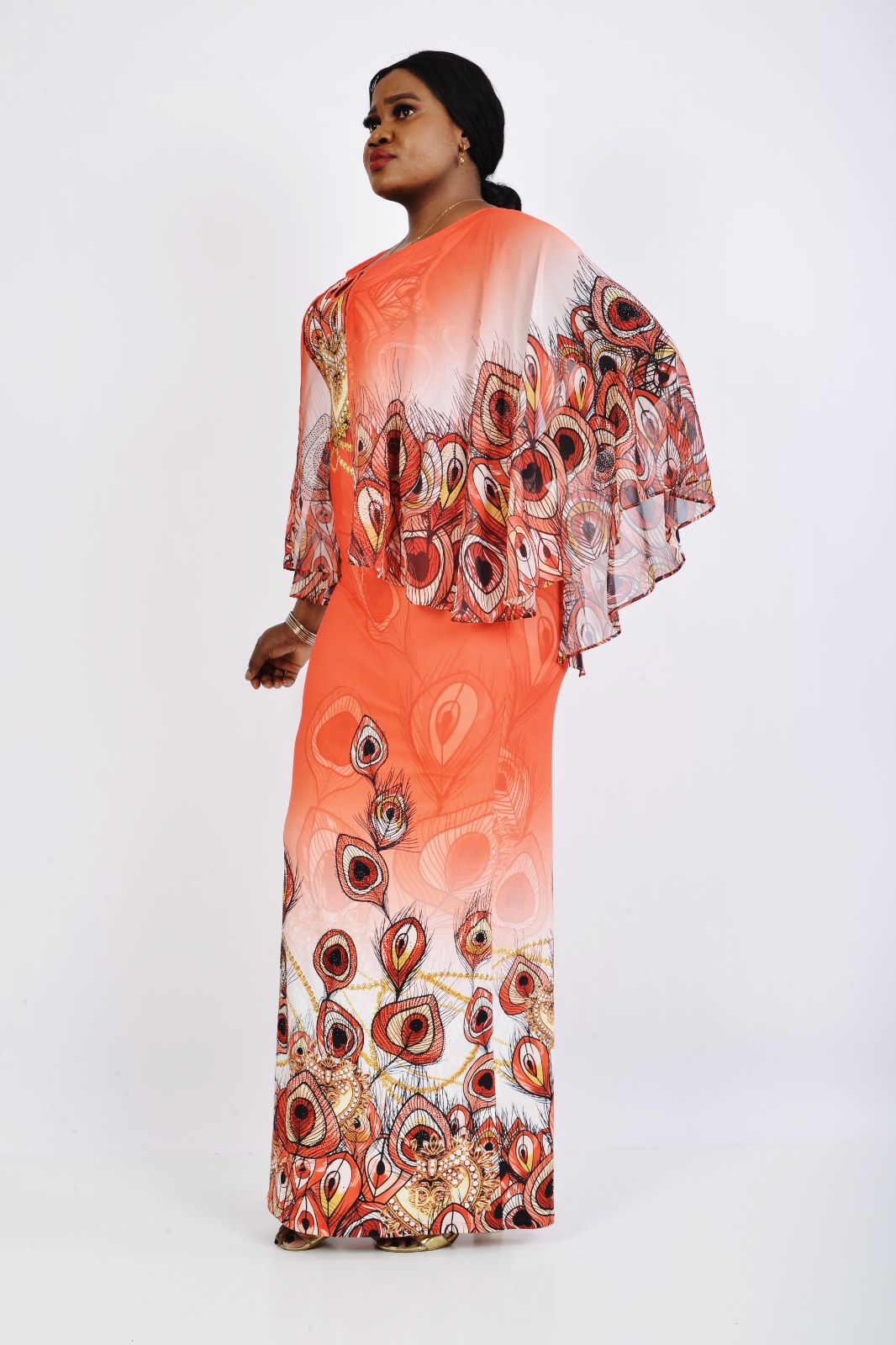 Queens Lycra peacock design dress- Godshandfashion - 44-large size 10-12