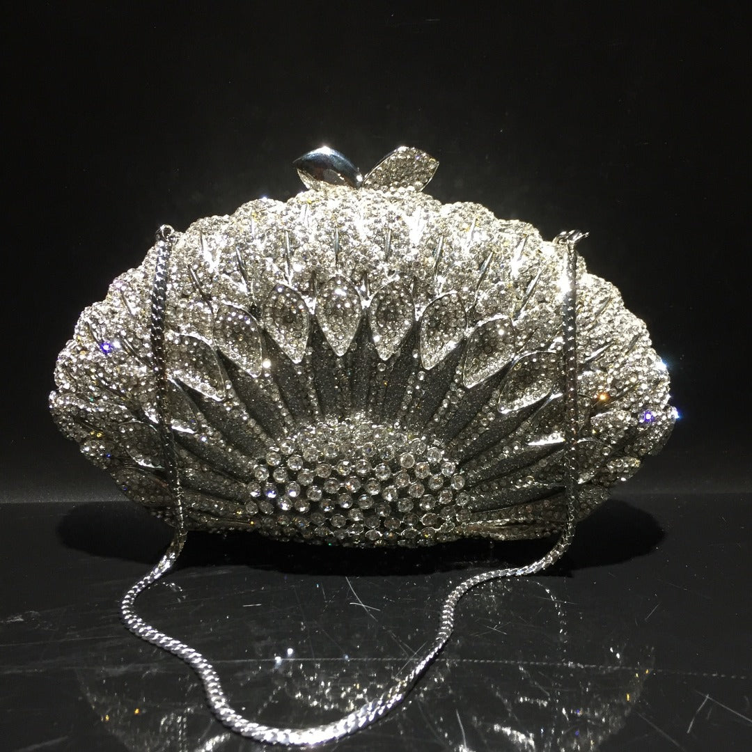 Rhinestone Flower Clutch Bag for Ladies - Godshandfashion - Silver