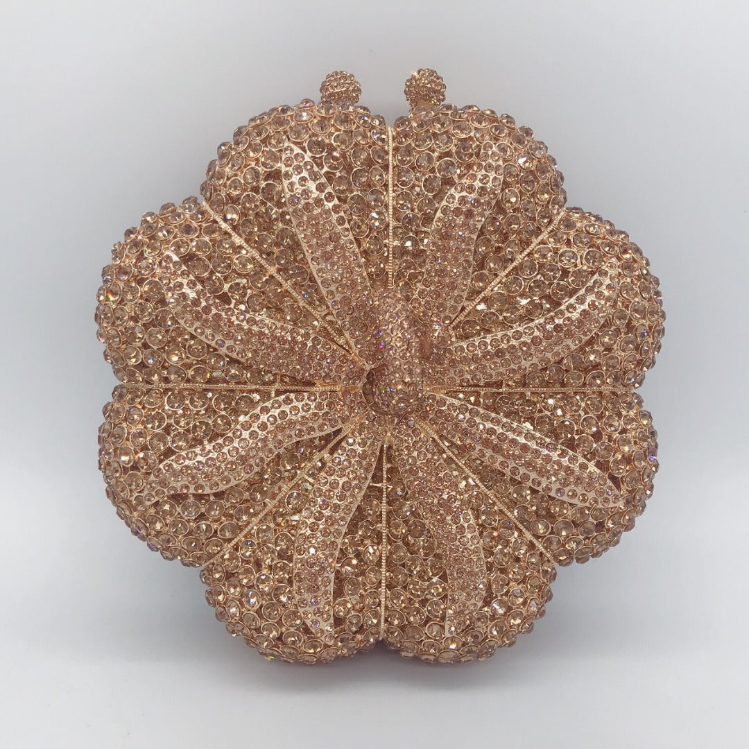 Rhinestone flower clutch bag - Godshandfashion - Gold