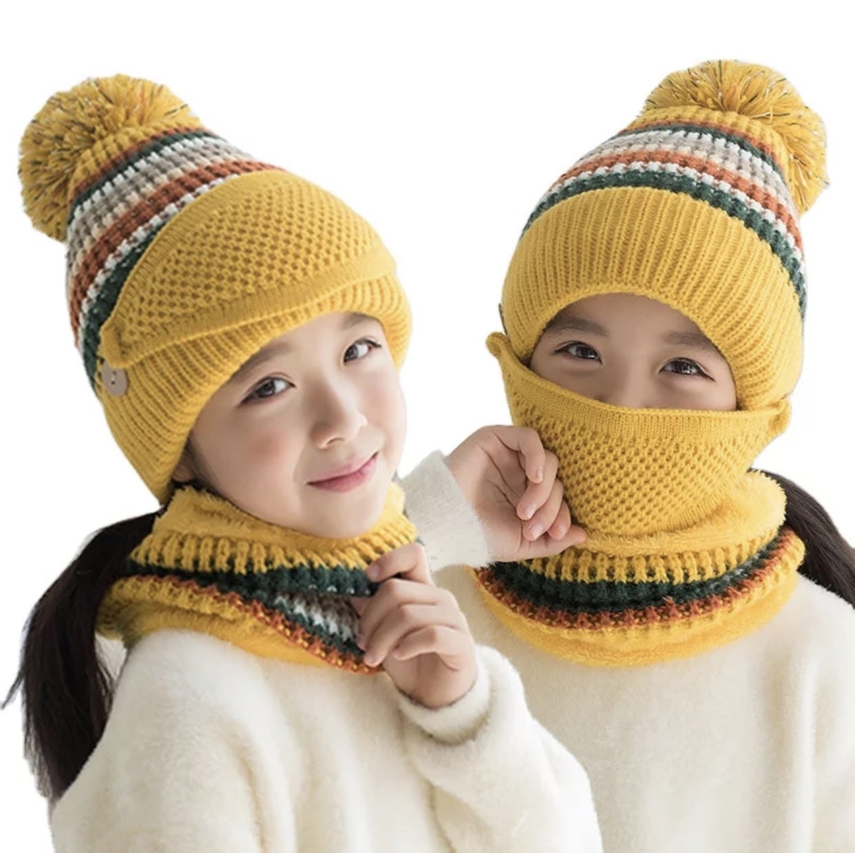 3 in 1 Winter Mouth Neck Warmer Set for Kids - Godshandfashion - Regular kids size / Yellow