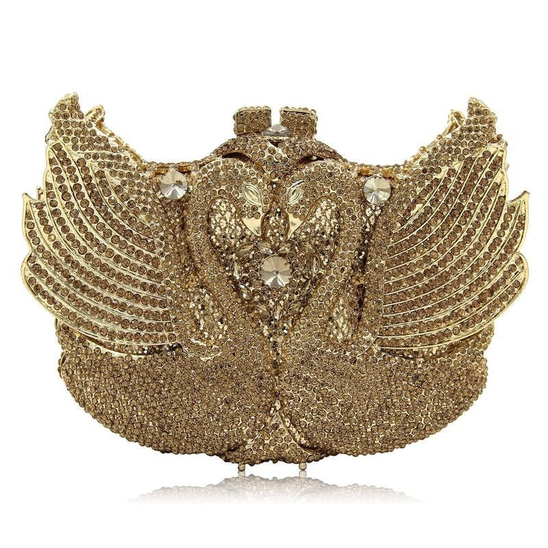 Rhinestone gorgeous swans clutch bag - Godshandfashion - Gold