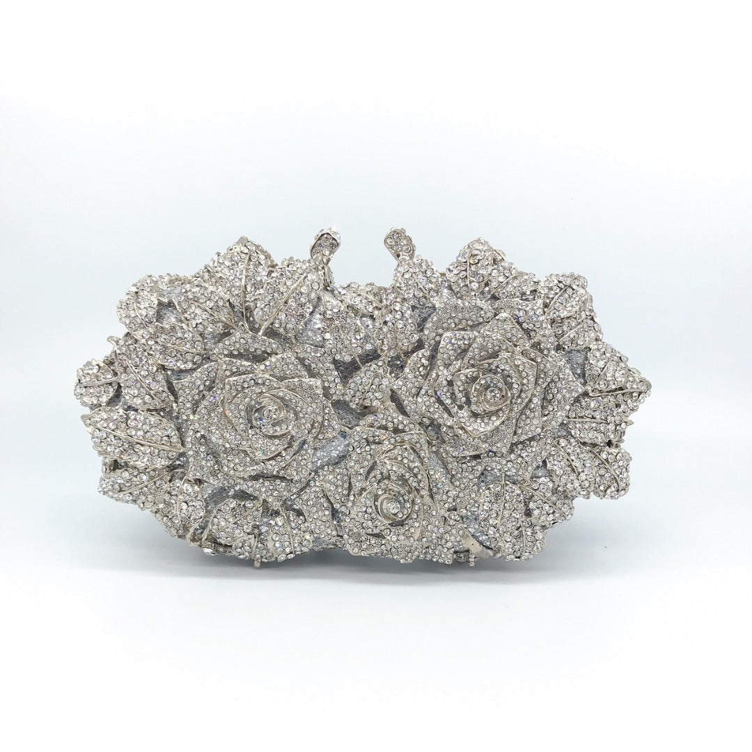 Rhinestone flower clutch - Godshandfashion - Silver